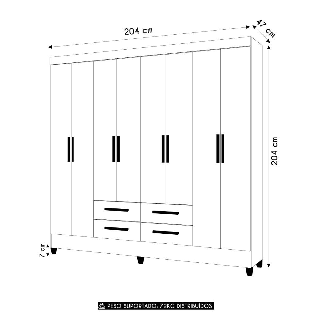 Guarda Roupa Casal 204cm 8 Portas Vitta Freijó/Cinza Z17     - Mpozenato