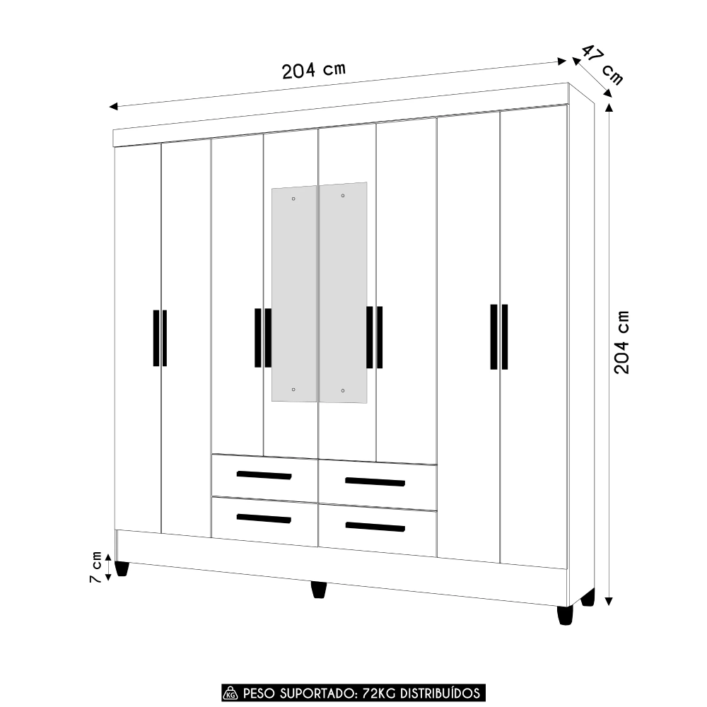Guarda Roupa Casal 204cm Com Espelho Vitta Freijó/Cinza Z17  - Mpozenato