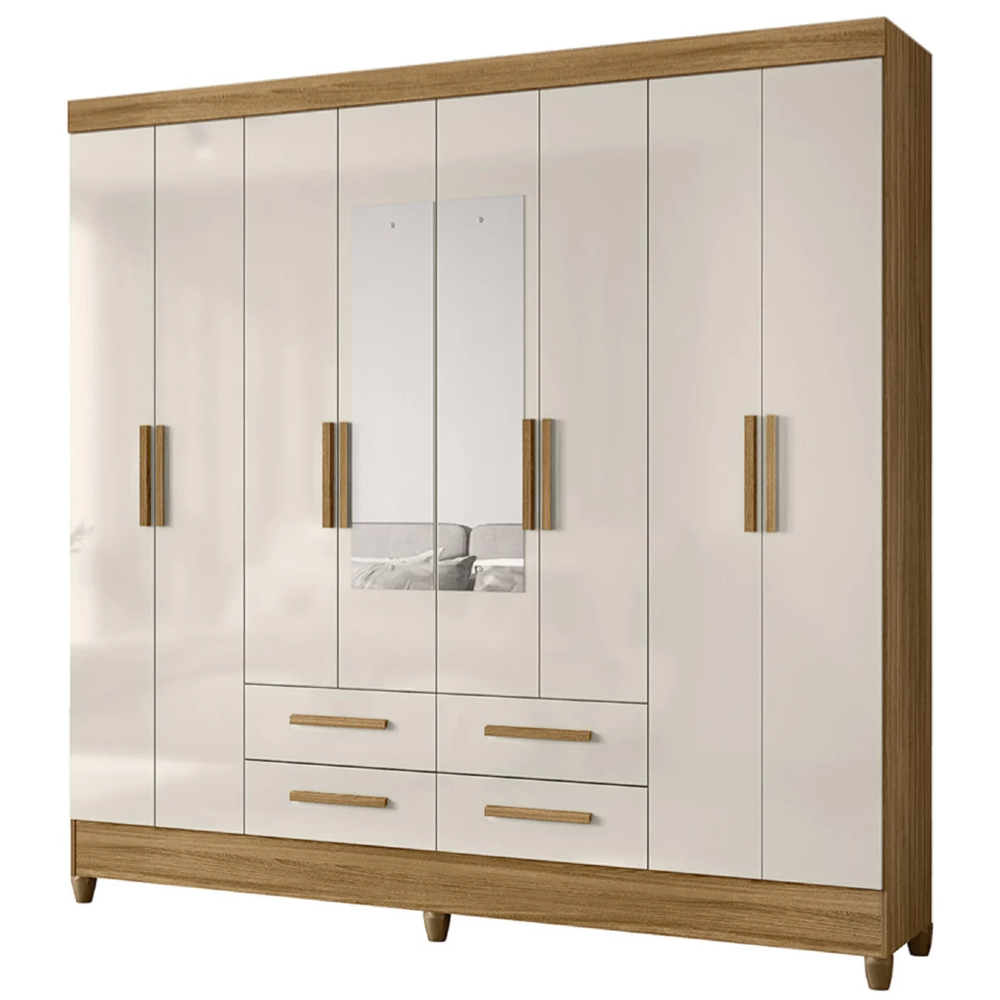 Guarda Roupa Casal 204cm Com Espelho Vitta Freijó/Off Z17    - Mpozenato