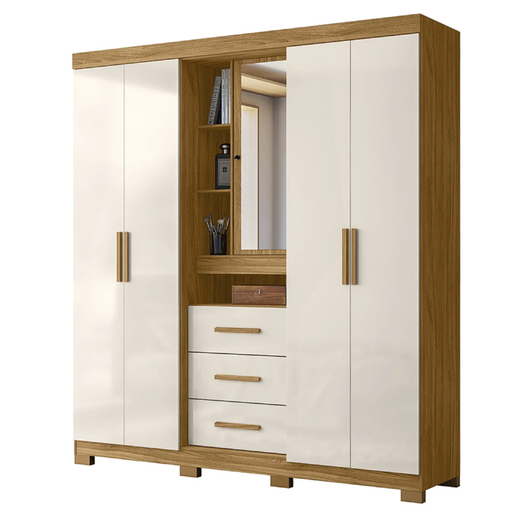 Guarda Roupa Casal 195cm Com Espelho Cieza Freijó/Off Z17    - Mpozenato
