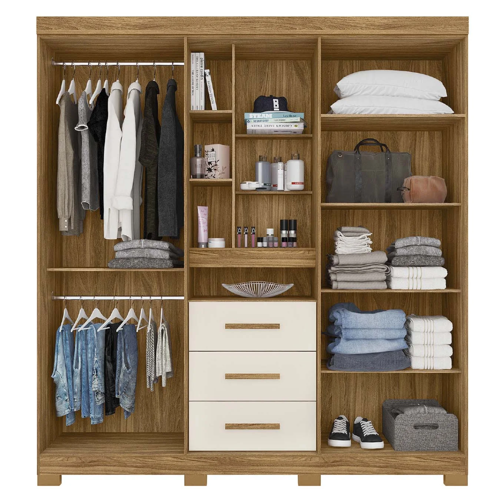 Guarda Roupa Casal 195cm Com Espelho Cieza Freijó/Off Z17    - Mpozenato
