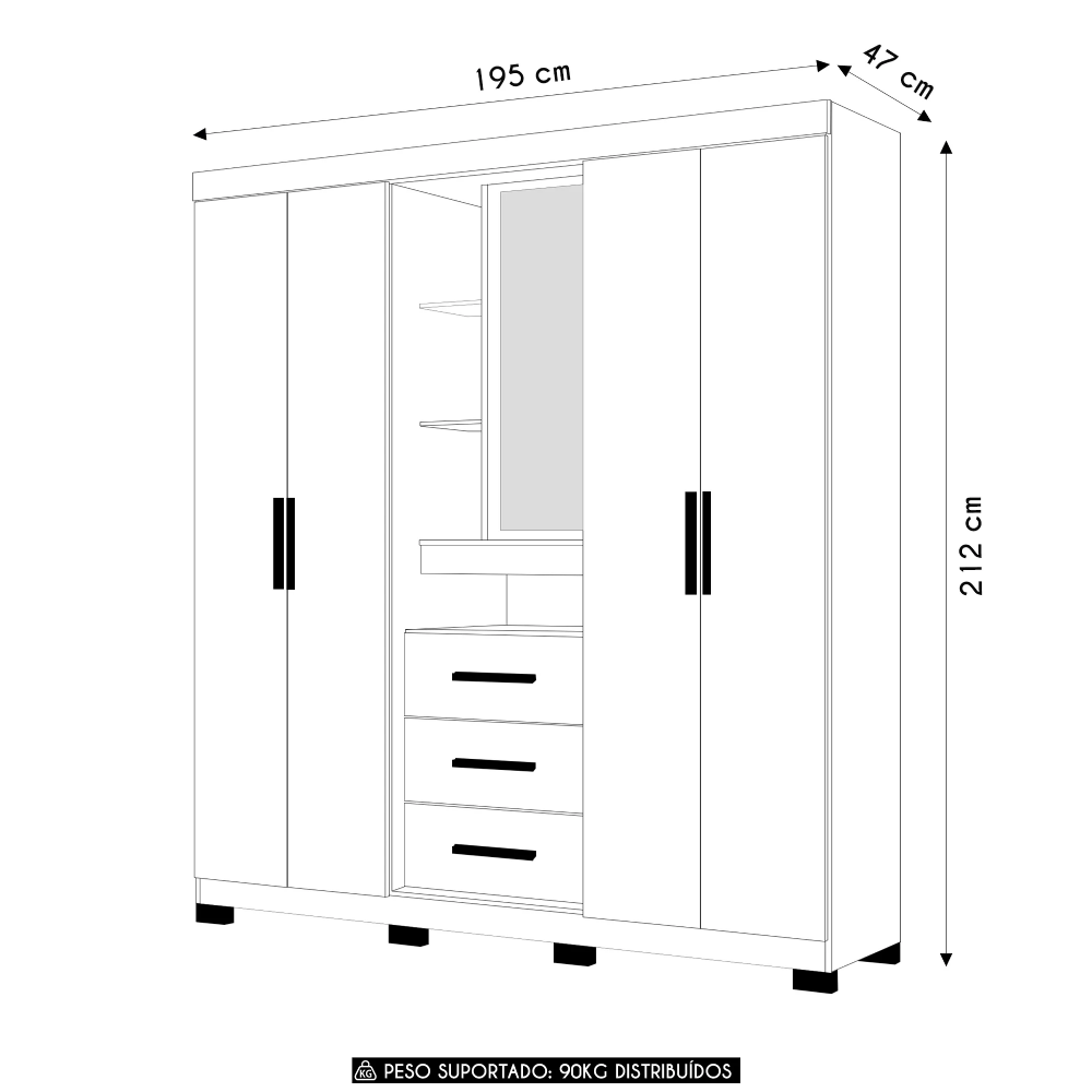 Guarda Roupa Casal 195cm Com Espelho Cieza Freijó/Off Z17    - Mpozenato