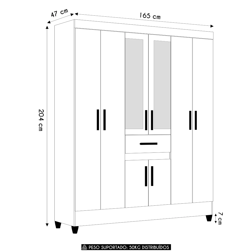 Guarda Roupa Casal 165cm Com Espelho Parla Freijó/Off Z17    - Mpozenato