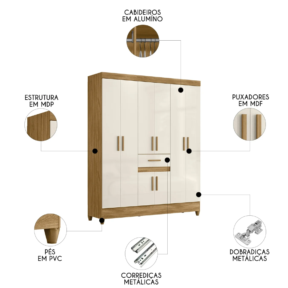 Guarda Roupa Casal 165cm 8 Portas Parla Freijó/Off Z17       - Mpozenato