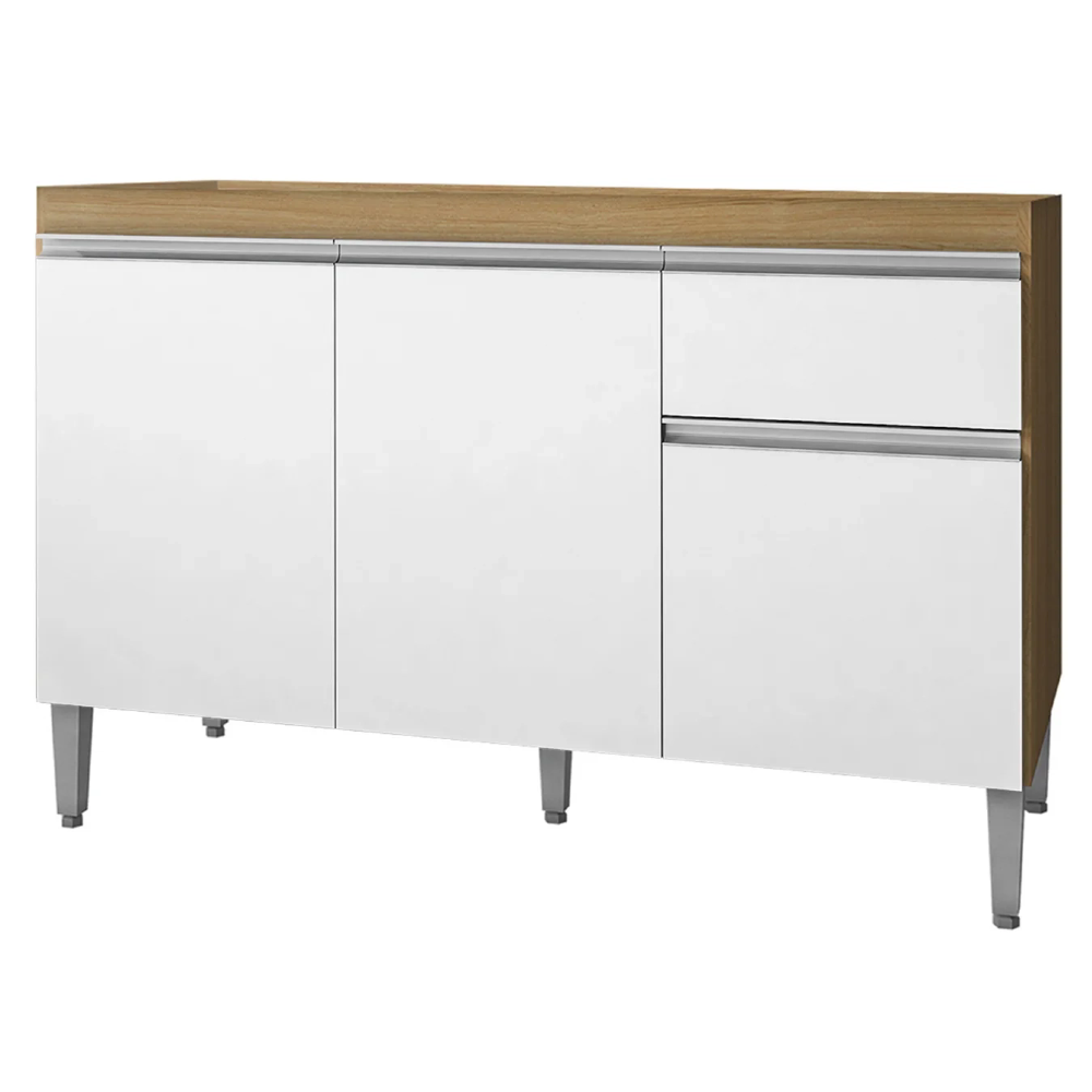 Balcão de Cozinha Para Pia 120cm Tatiane Amêndoa/Branco     - AJL Móveis