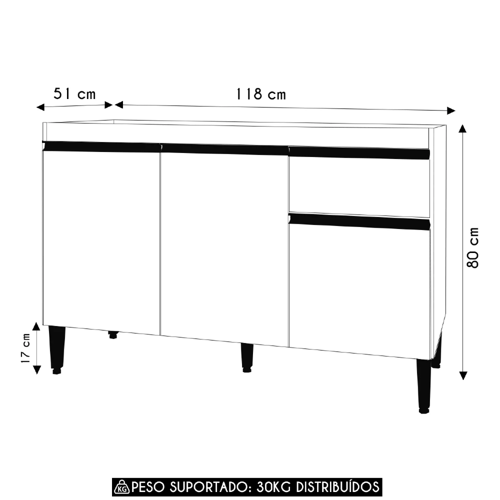Balcão de Cozinha Para Pia 120cm Tatiane Amêndoa/Branco     - AJL Móveis