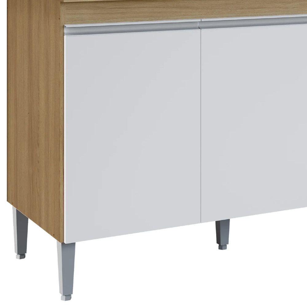 Balcão de Cozinha com Tampo 120cm 3 Portas Manu Amêndoa/Branco - AJL Móveis