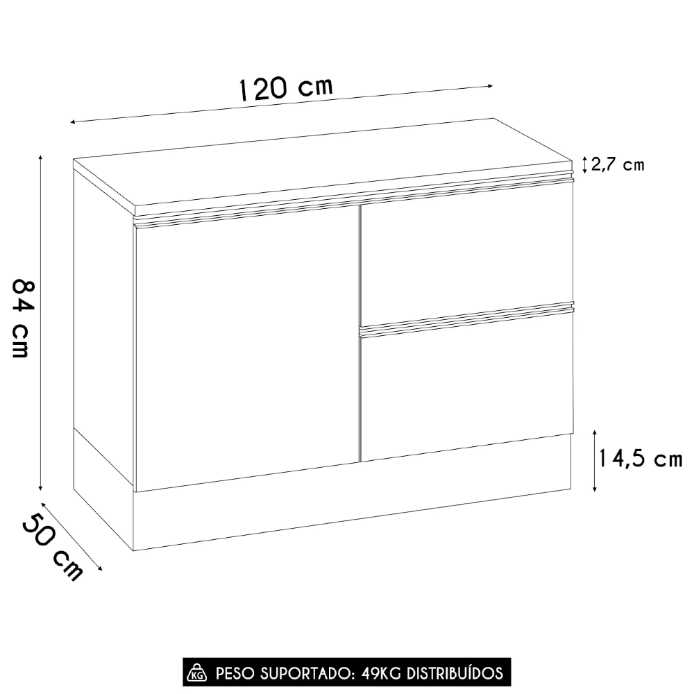 Balcão de Cozinha e Tampo 120cm Grace Grafite Z44           - Mpozenato