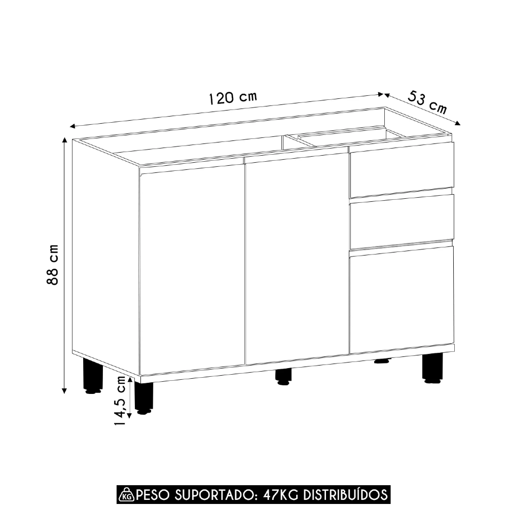 Balcão de Cozinha Para Pia 120cm Pierre Carvalho/Cinza L01 - Mpozenato
