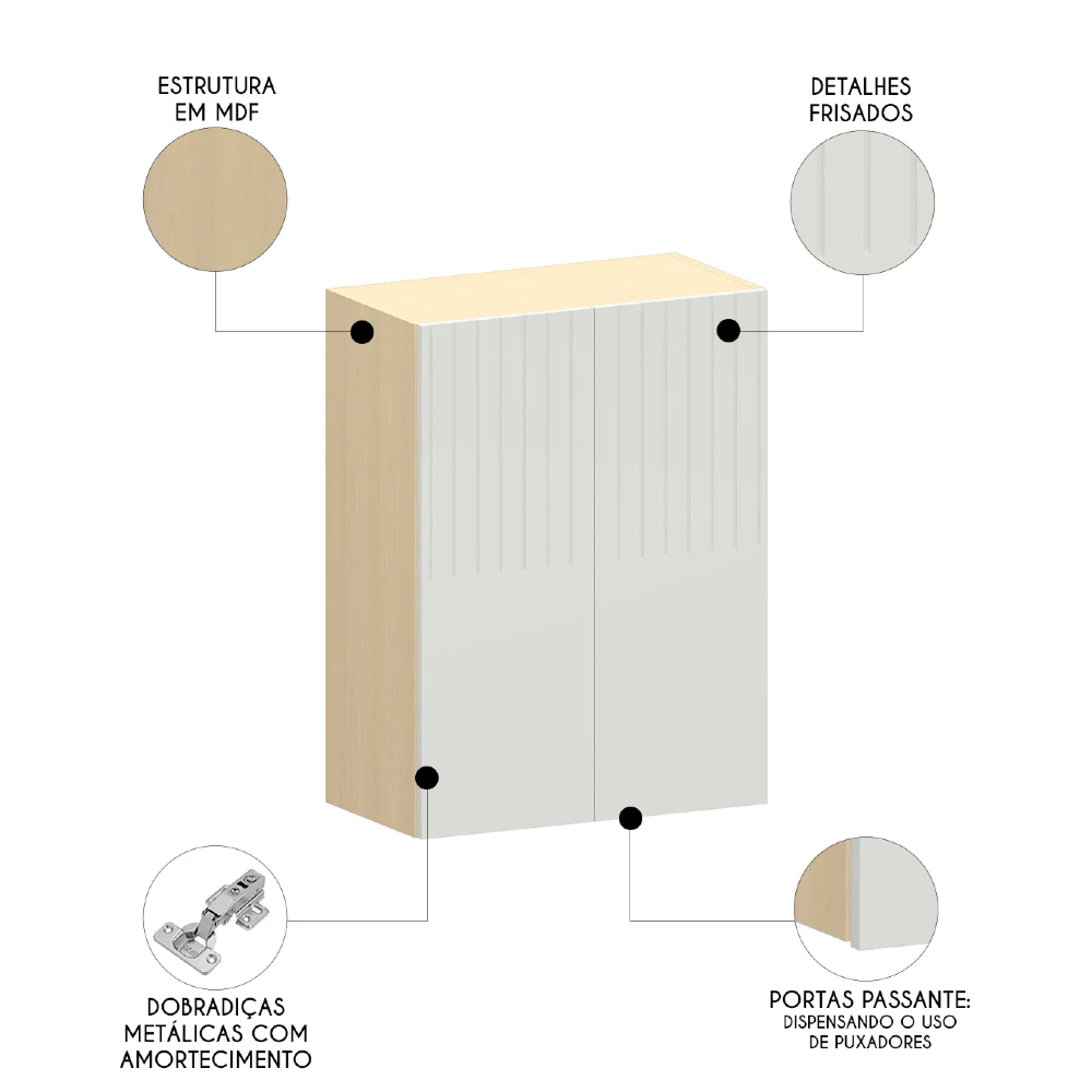 Armário de Cozinha 60cm 2 Portas Pierre Carvalho/Cinza L01 - Mpozenato