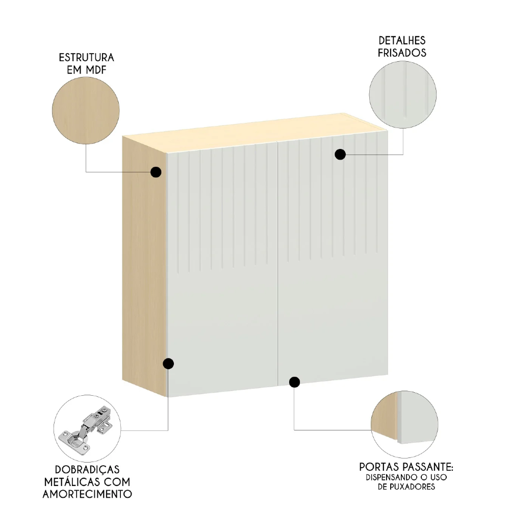 Armário de Cozinha 80cm 2 Portas Pierre Carvalho/Cinza L01 - Mpozenato