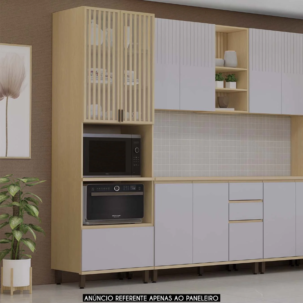 Paneleiro Cozinha Torre Quente Ripado Pierre Carvalho/Cinza L01 - Mpozenato