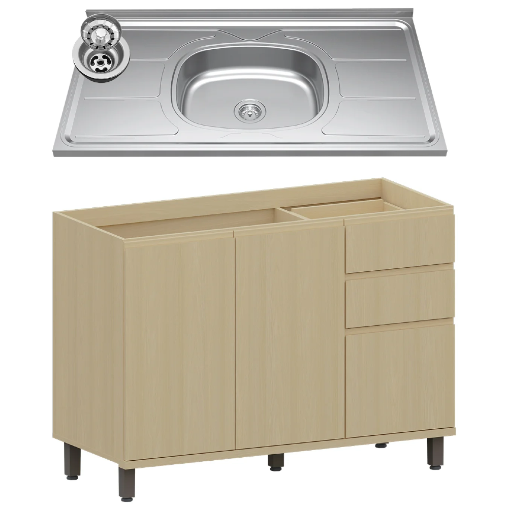 Balcão de Cozinha Com Pia Inox 120cm Pierre Carvalho L01 - Mpozenato