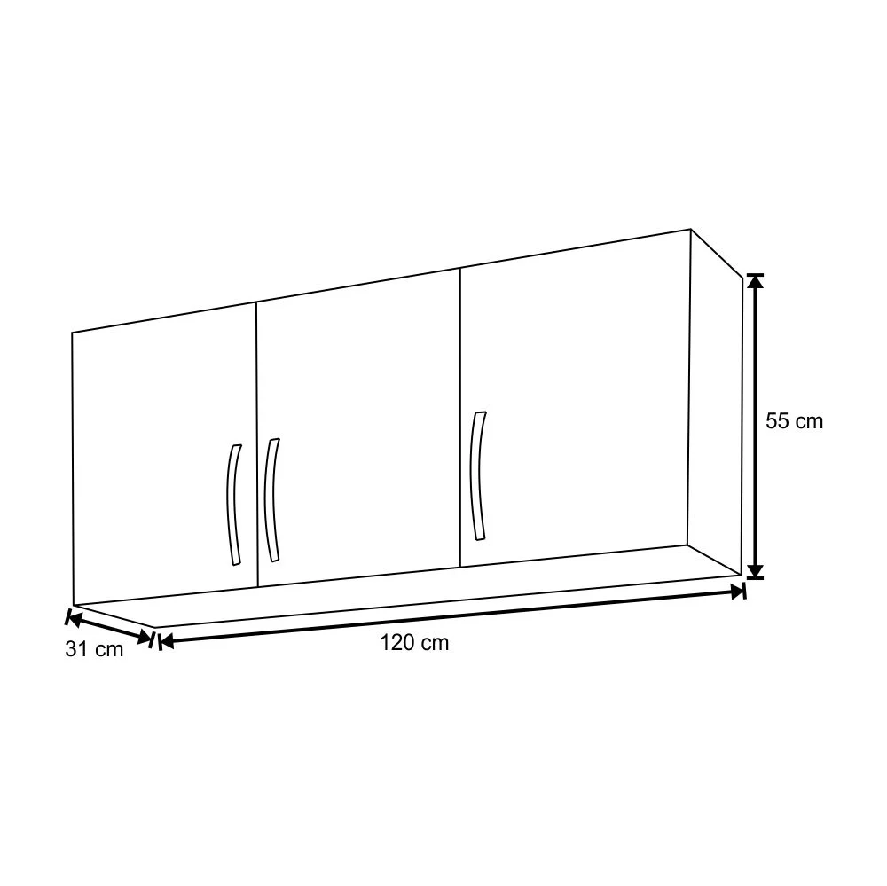 Armário Aéreo 3 Portas 120 cm Branco - AJL Móveis
