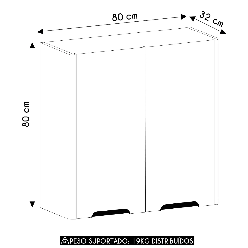 Armário de Cozinha Aéreo 80cm Com 2 Portas Marina Freijó L01 - Mpozenato