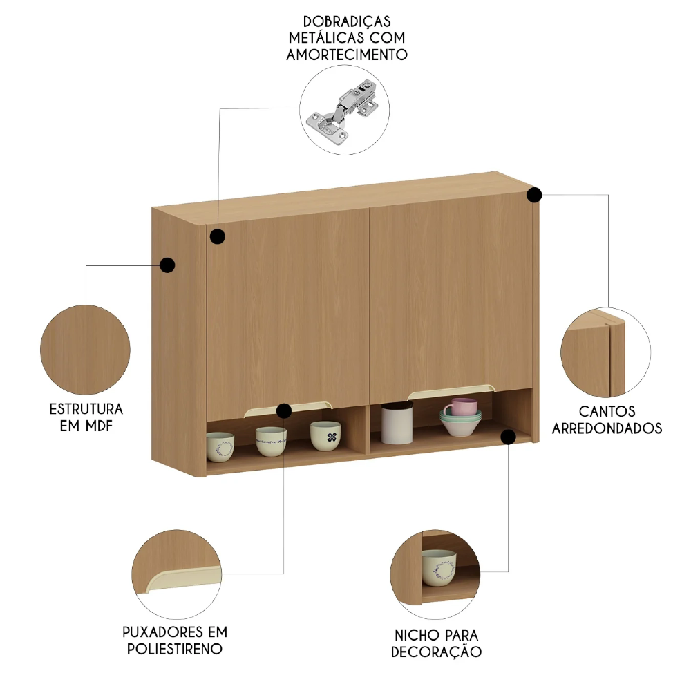 Armário de Cozinha Aéreo 120cm 2 Portas Marina Freijó L01 - Mpozenato