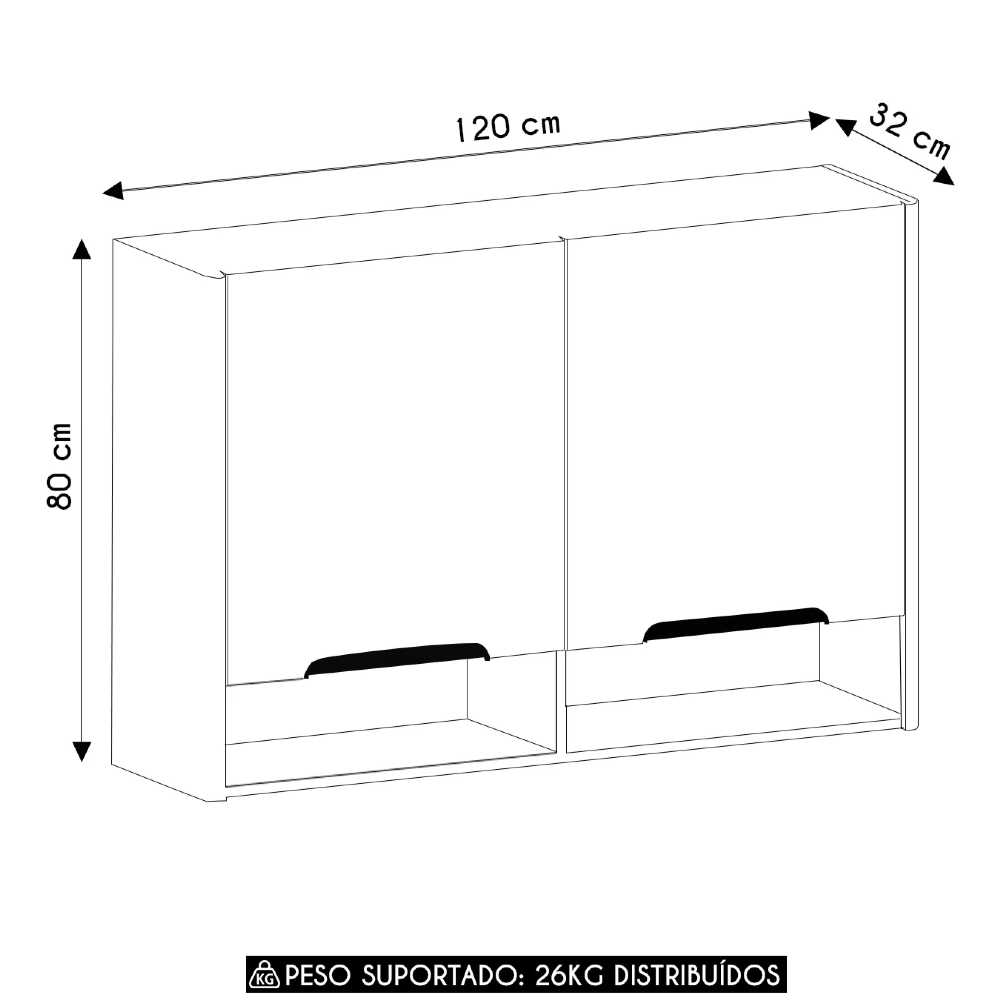 Armário de Cozinha Aéreo 120cm 2 Portas Marina Freijó L01 - Mpozenato