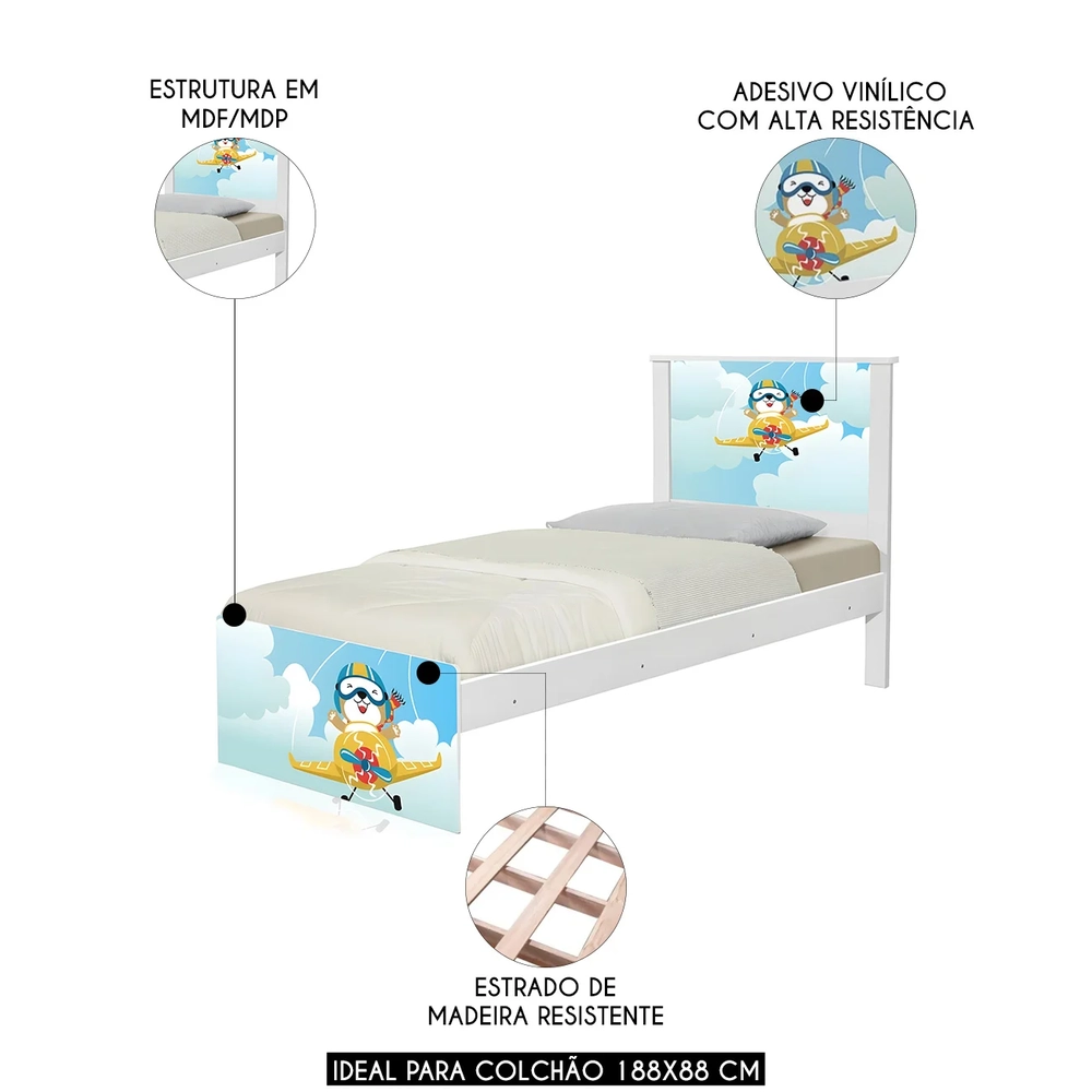Cama Solteiro Infantil Para Colchão 188x88cm Aviador K06 - Mpozenato