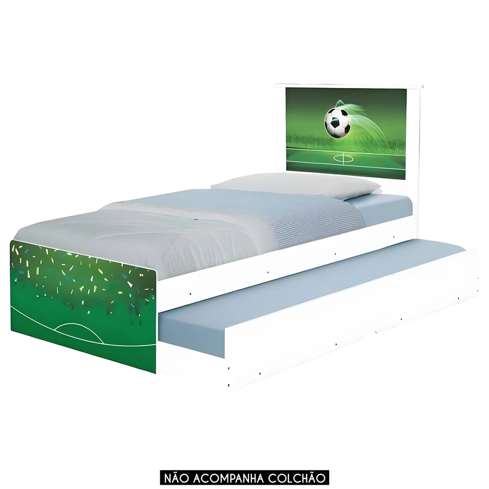 Cama Solteiro Infantil Com Auxiliar 188x88cm Futebol K06 - Mpozenato