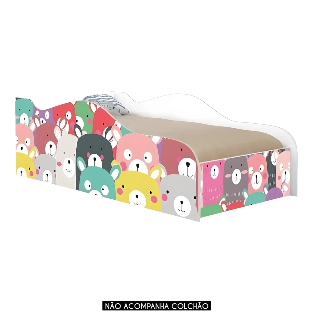 Cama Solteiro Infantil Baixa Para Colchão 188x88cm Ursinhos K06 - Mpozenato