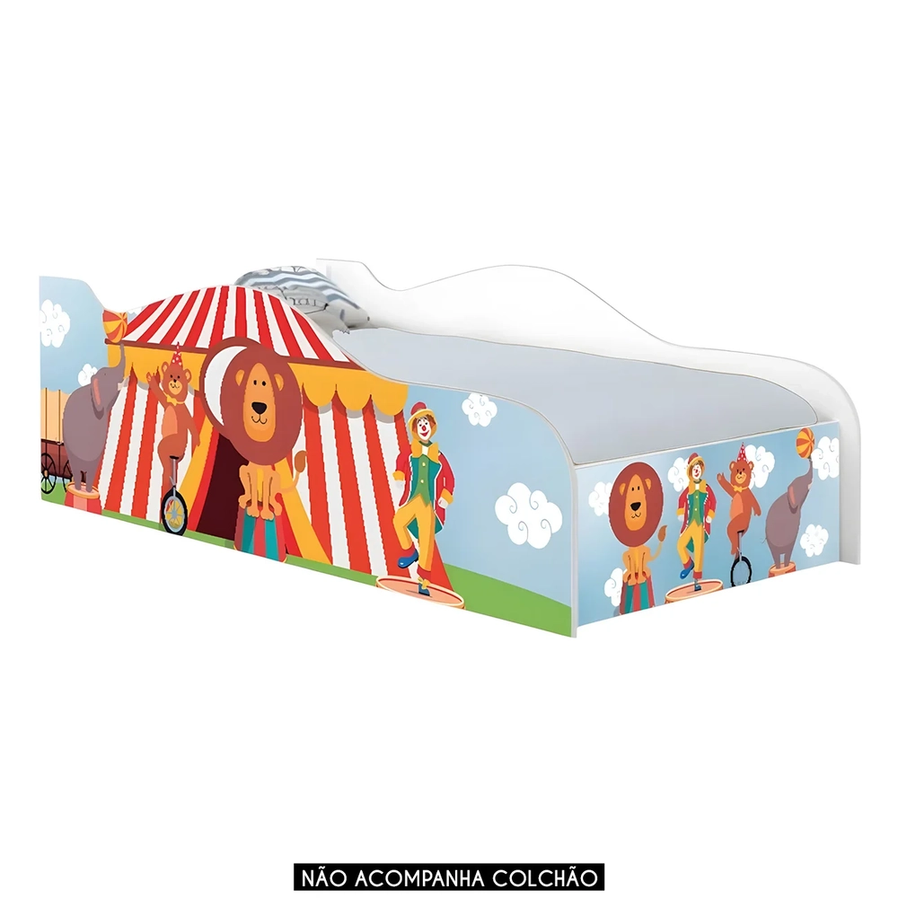 Cama Solteiro Infantil Baixa Para Colchão 188x88cm Circo K06 - Mpozenato