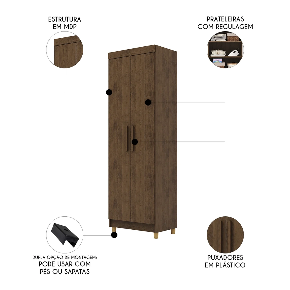 Armário Multiuso 60cm Com 2 Portas Aline Imbuia V02 - Mpozenato