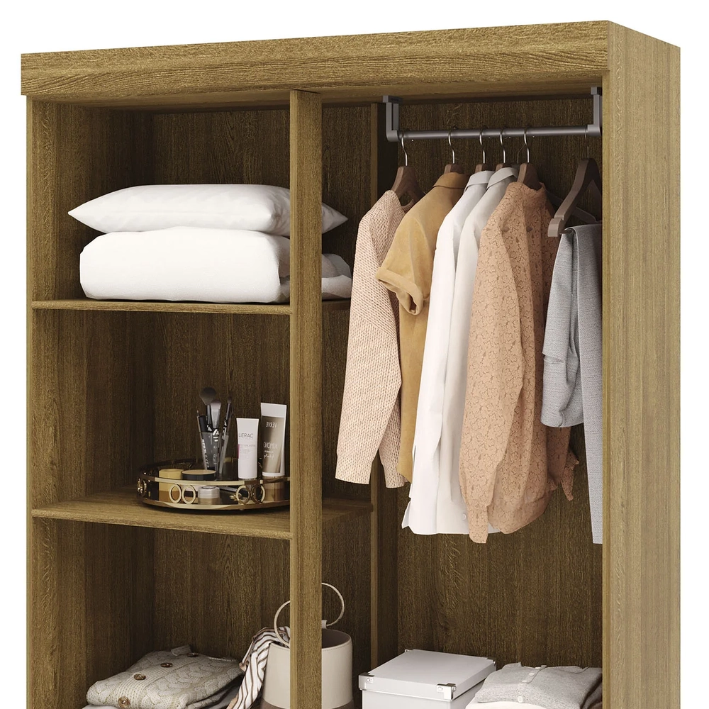 Guarda Roupa Solteiro 103cm Com Espelho Mayra Nature/Champanhe V02 - Mpozenato