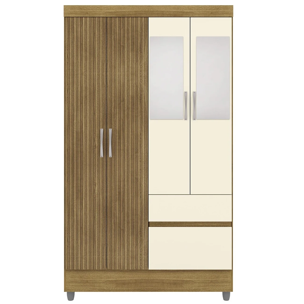 Guarda Roupa Solteiro 103cm Com Espelho Mayra Nature/Champanhe V02 - Mpozenato