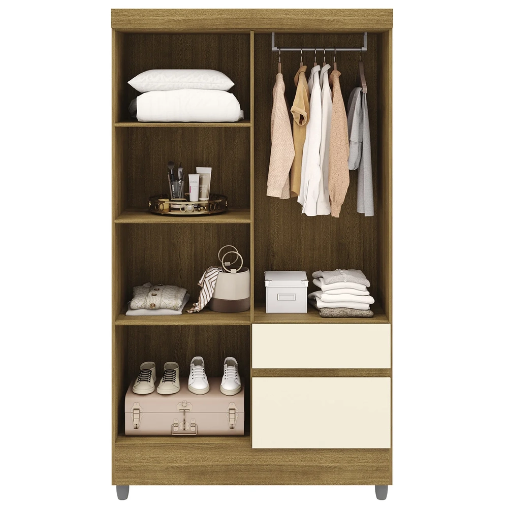Guarda Roupa Solteiro 103cm Com Espelho Mayra Nature/Champanhe V02 - Mpozenato