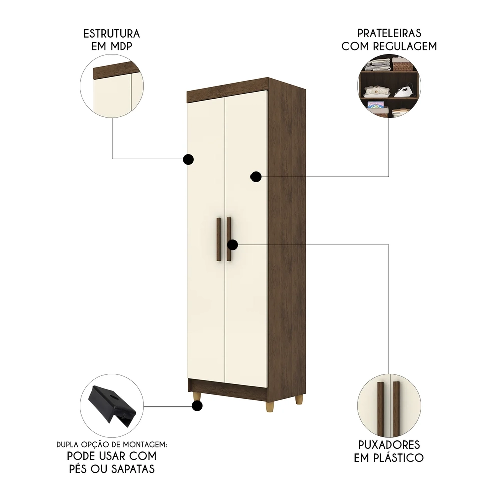 Armário Multiuso 60cm Com 2 Portas Aline Imbuia/Champanhe V02 - Mpozenato