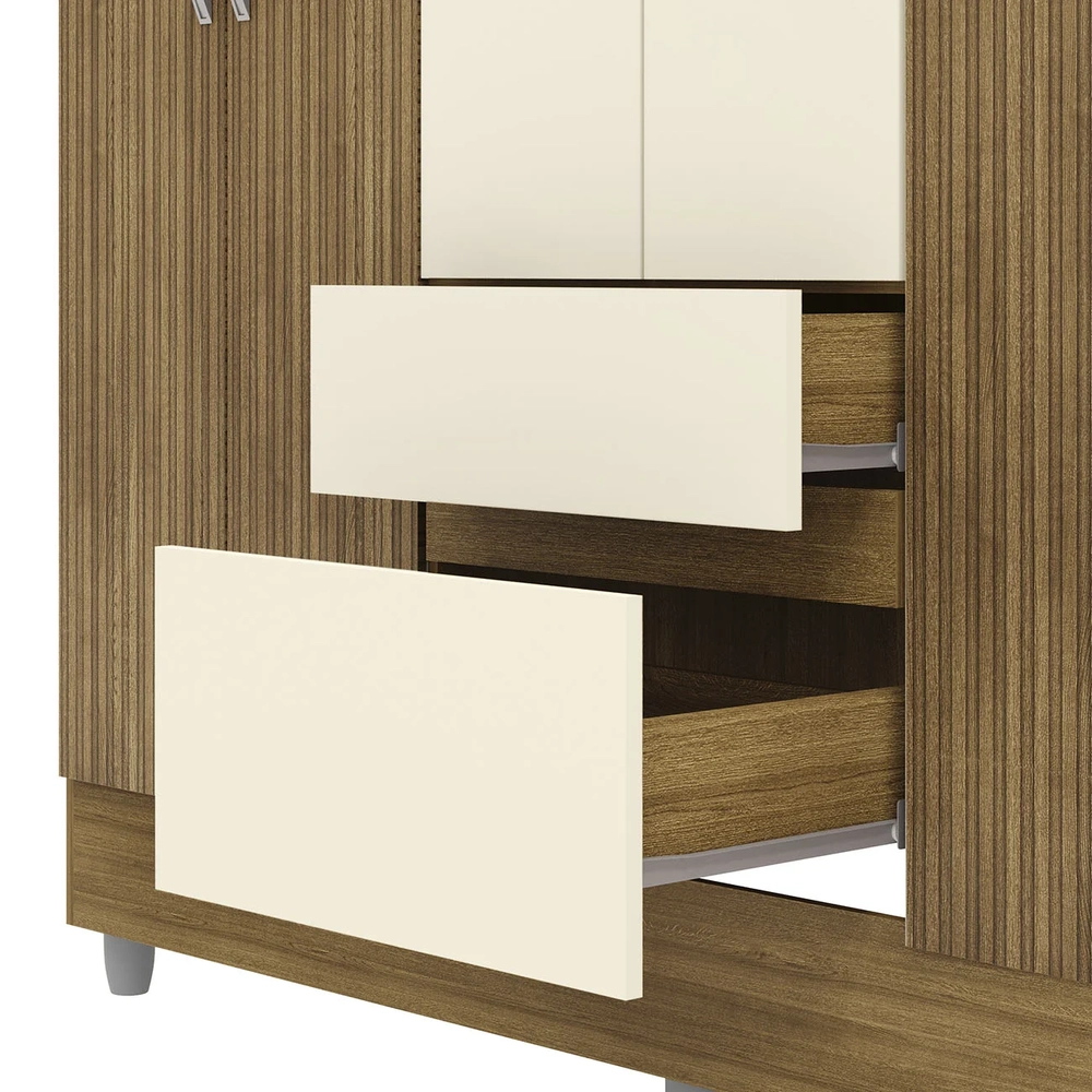 Guarda Roupa Solteiro 154cm Com 6 Portas Mayra Nature/Champanhe V02 - Mpozenato