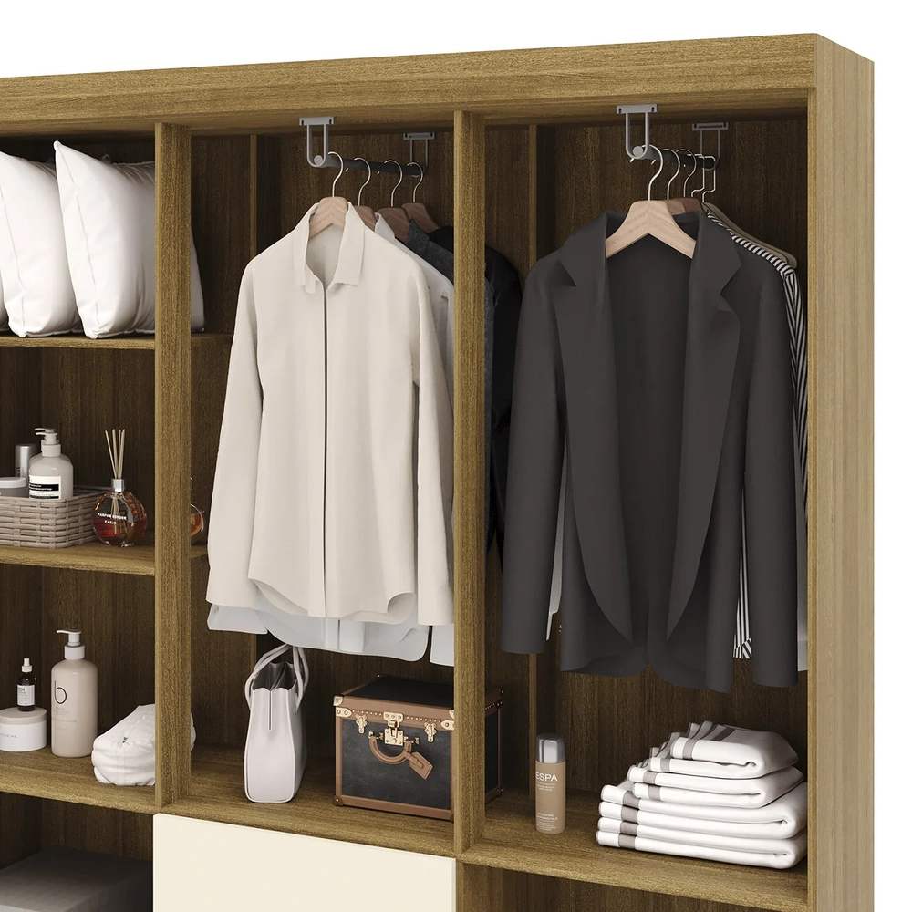 Guarda Roupa Solteiro 154cm Com 6 Portas Mayra Nature/Champanhe V02 - Mpozenato