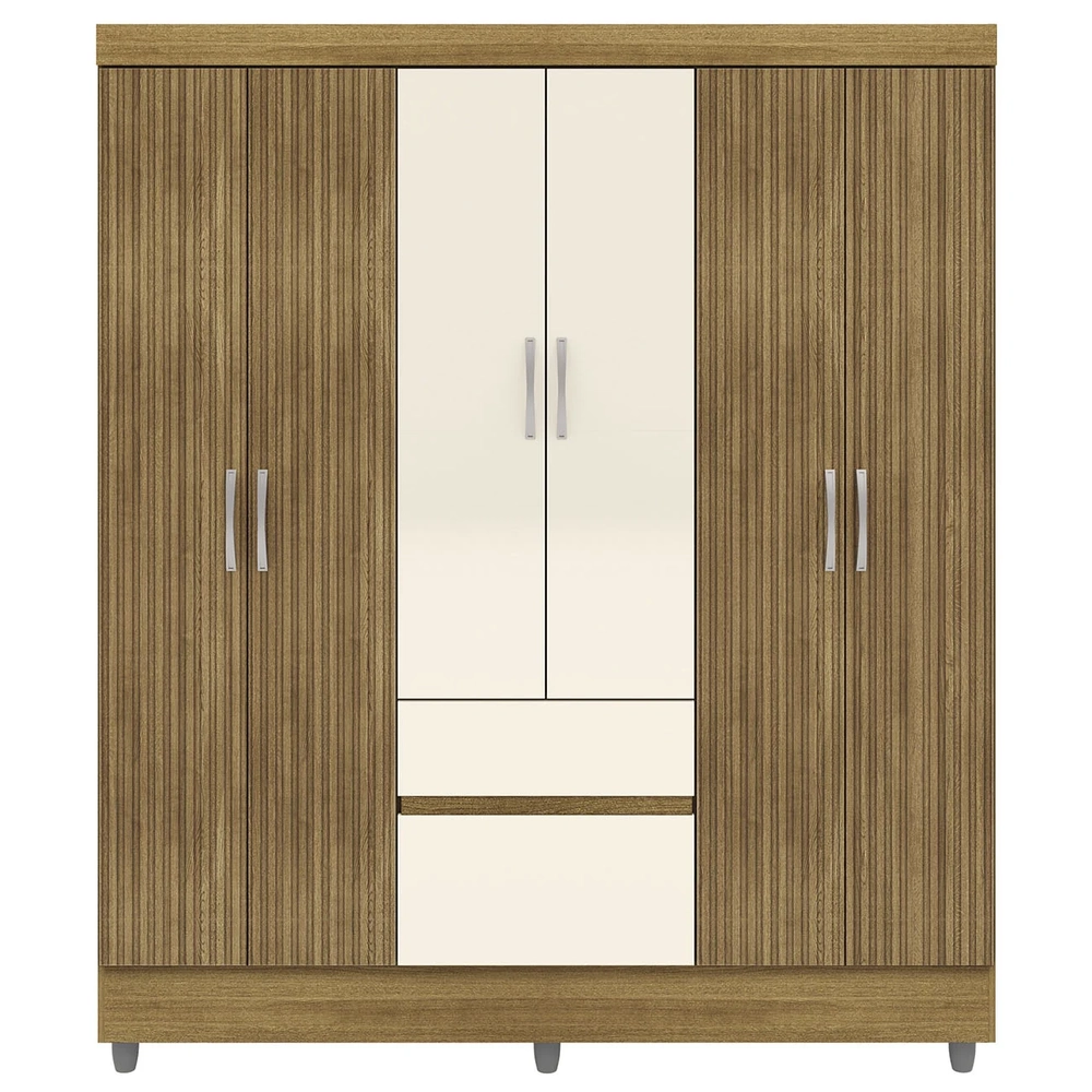 Guarda Roupa Solteiro 154cm Com 6 Portas Mayra Nature/Champanhe V02 - Mpozenato