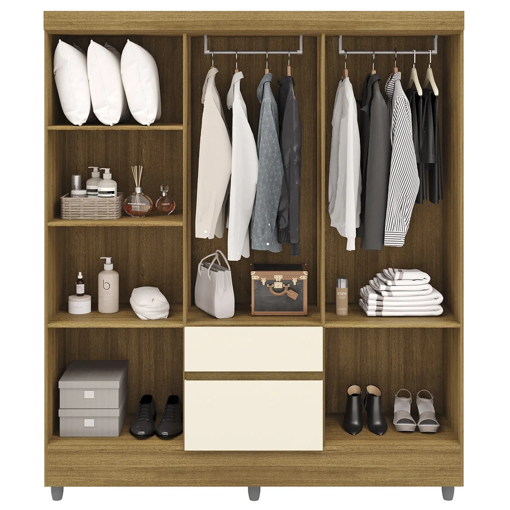 Guarda Roupa Solteiro 154cm Com 6 Portas Mayra Nature/Champanhe V02 - Mpozenato