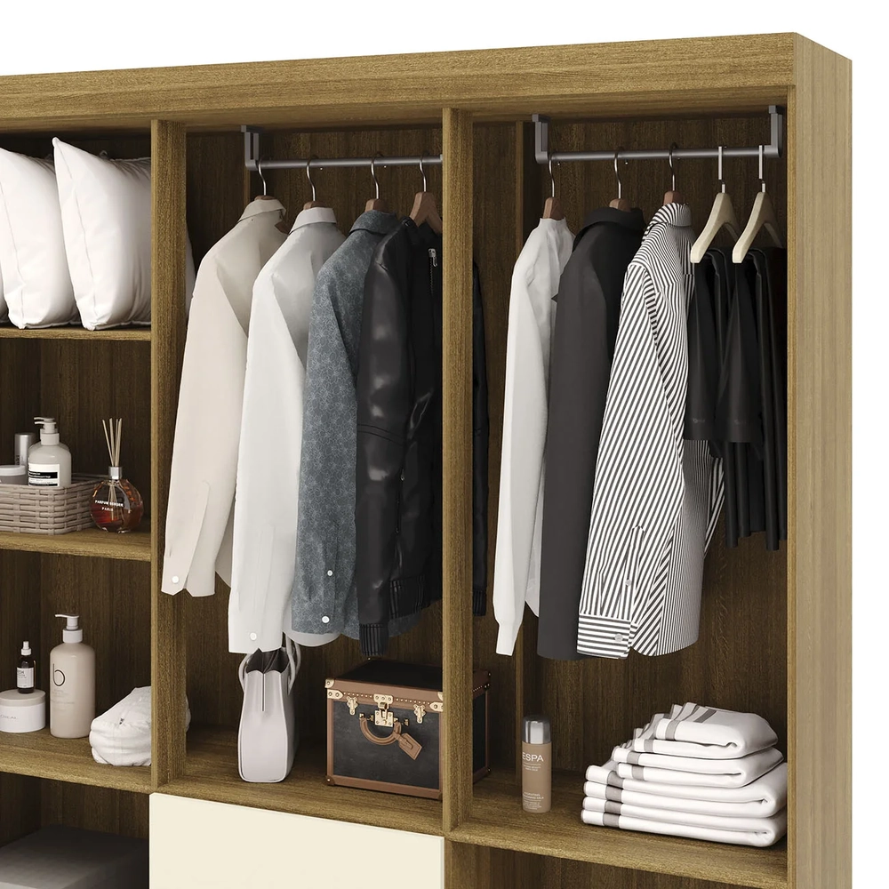 Guarda Roupa Solteiro 154cm Com 6 Portas Mayra Nature/Champanhe V02 - Mpozenato