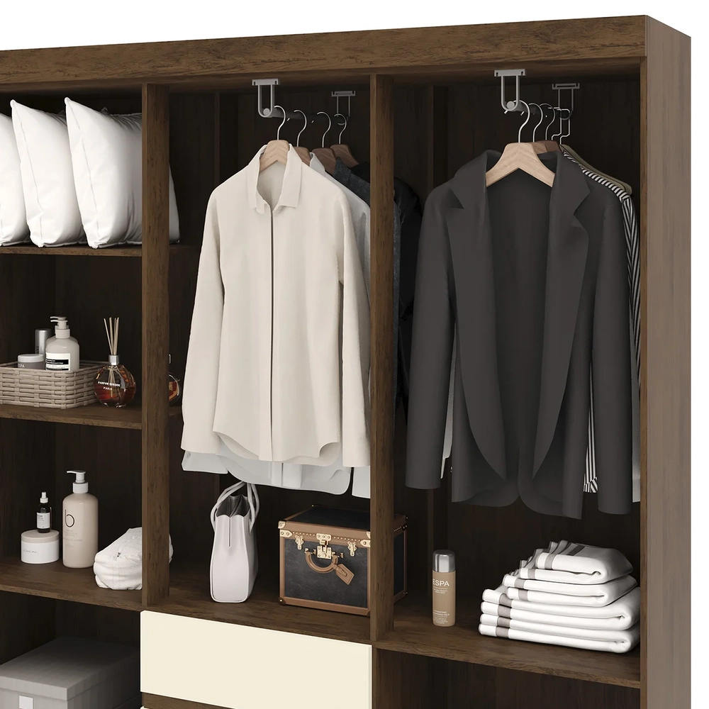 Guarda Roupa Solteiro 154cm Com 6 Portas Mayra Imbuia/Champanhe V02 - Mpozenato