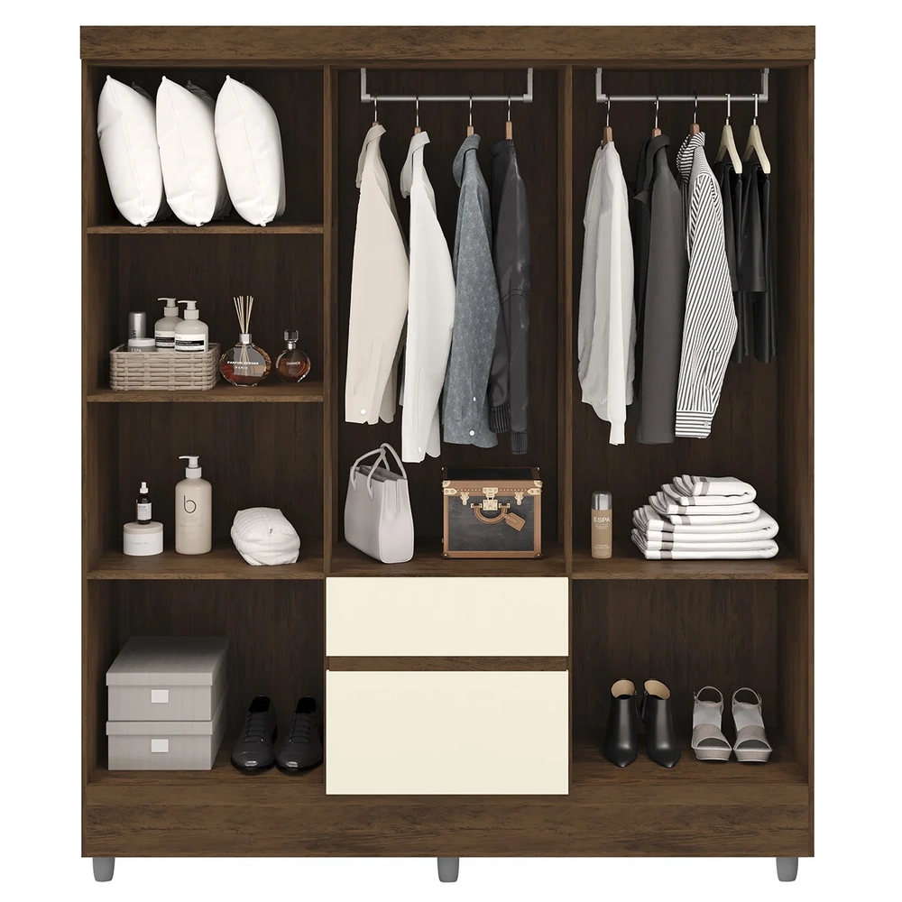 Guarda Roupa Solteiro 154cm Com 6 Portas Mayra Imbuia/Champanhe V02 - Mpozenato