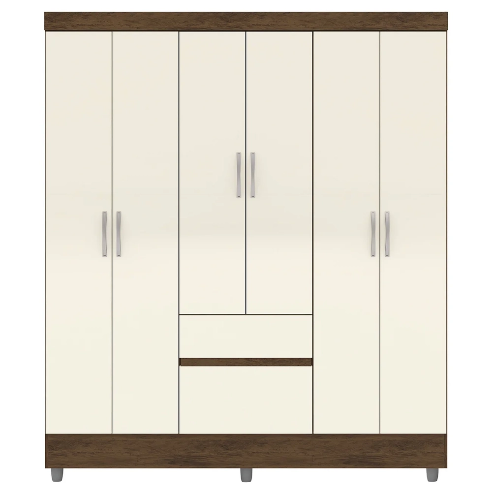 Guarda Roupa Solteiro 154cm Com 6 Portas Mayra Imbuia/Champanhe V02 - Mpozenato