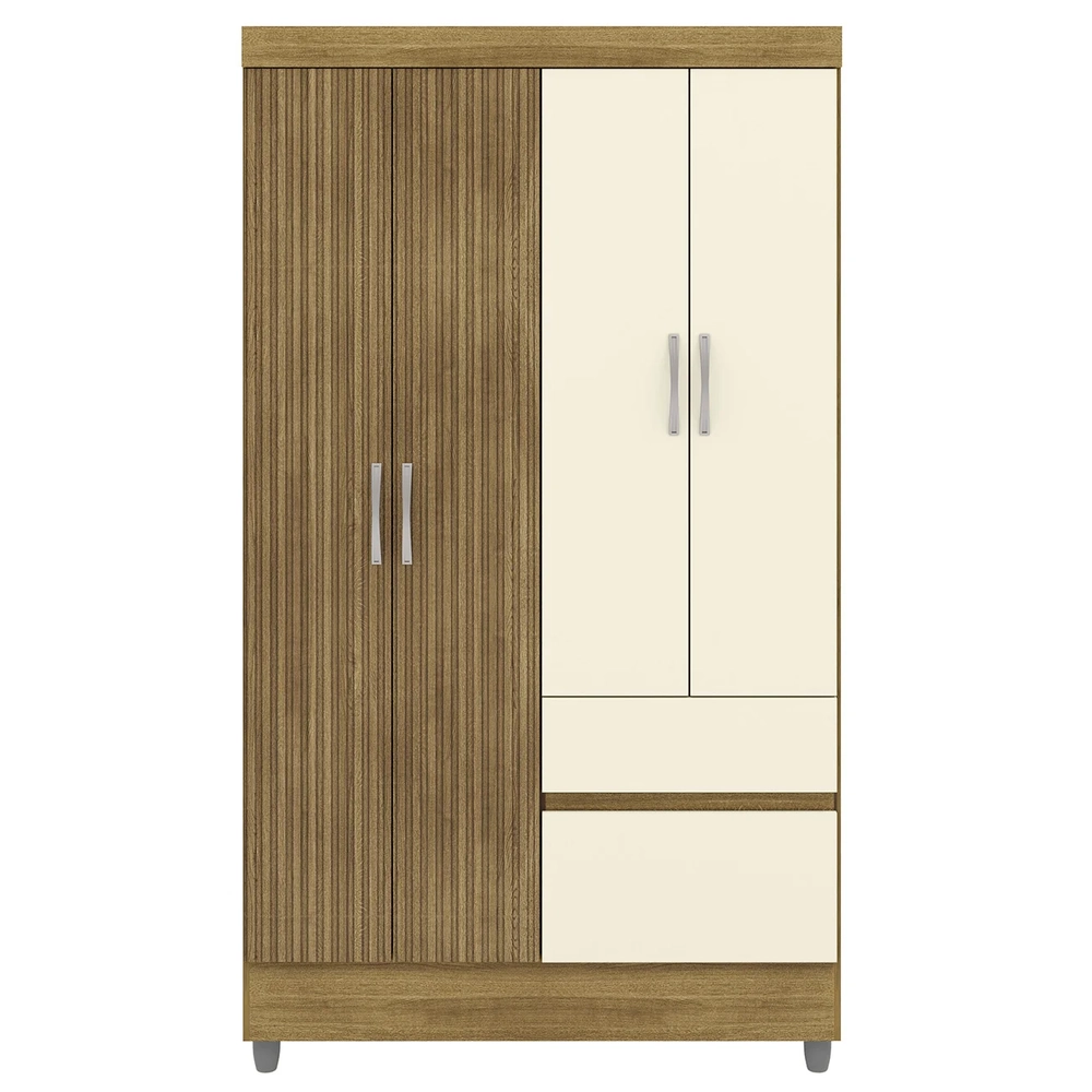 Guarda Roupa Solteiro 103cm Com 4 Portas Mayra Nature/Champanhe V02 - Mpozenato