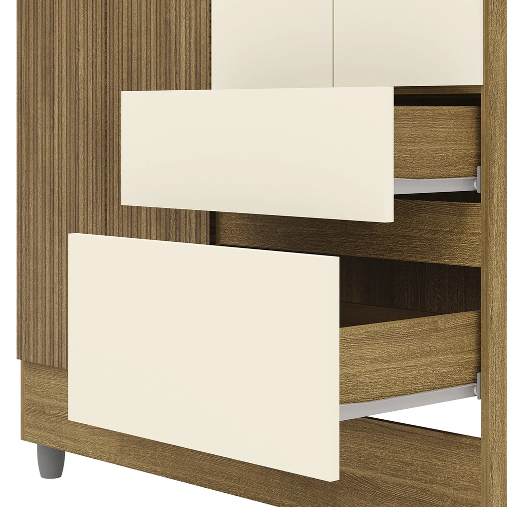 Guarda Roupa Solteiro 103cm Com 4 Portas Mayra Nature/Champanhe V02 - Mpozenato