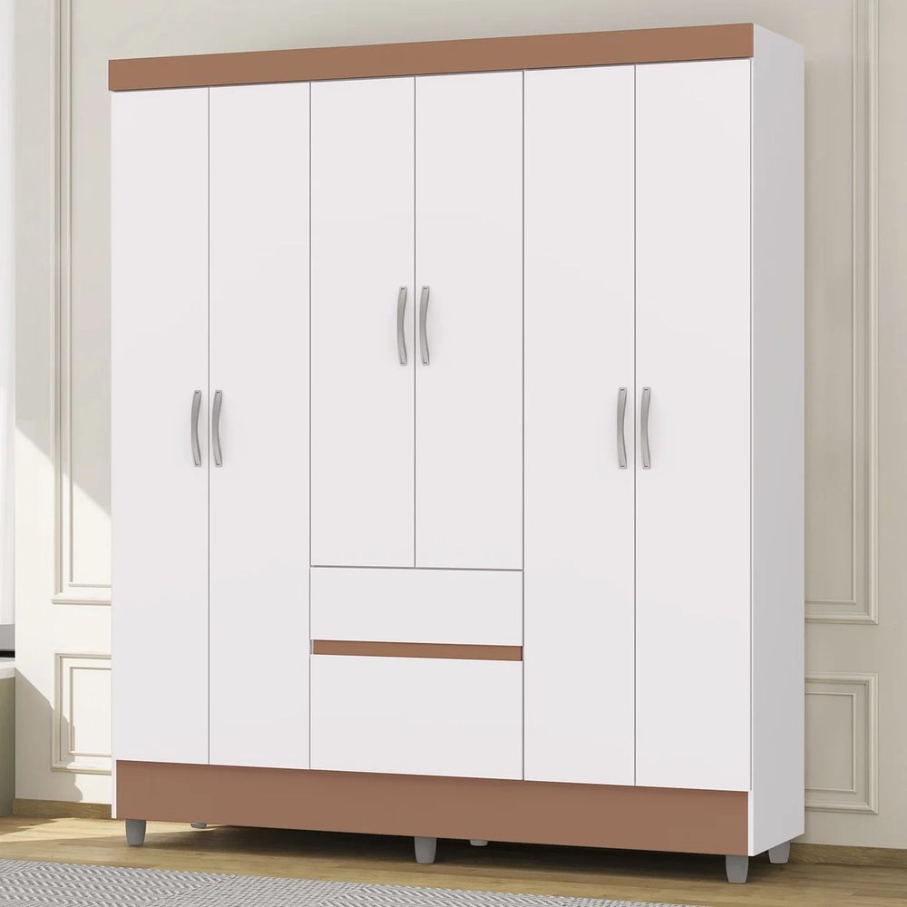 Guarda Roupa Solteiro 154cm Com 6 Portas Mayra Branco Flex V02 - Mpozenato