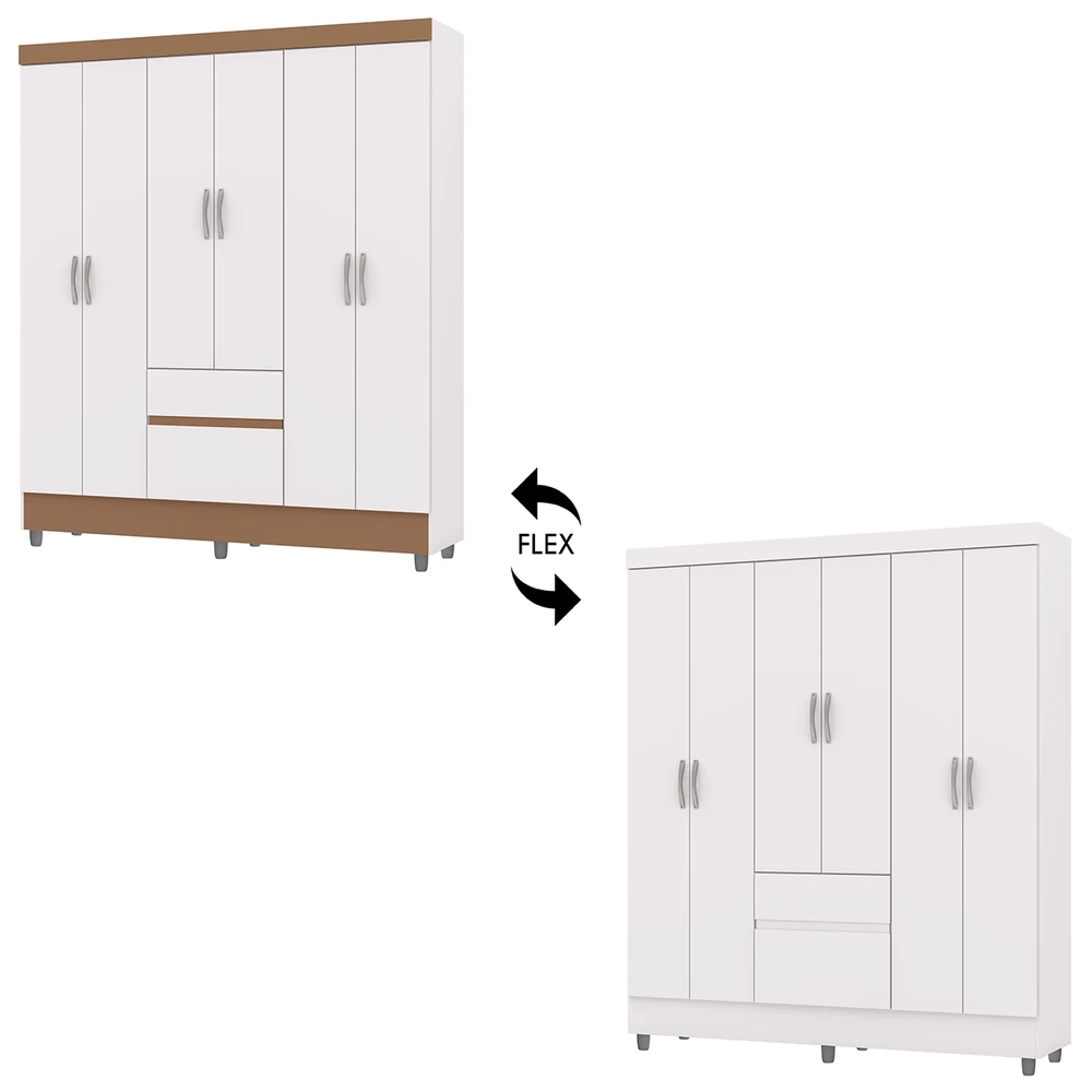 Guarda Roupa Solteiro 154cm Com 6 Portas Mayra Branco Flex V02 - Mpozenato