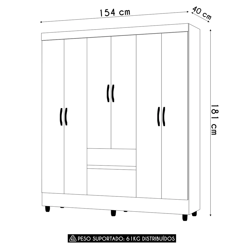 Guarda Roupa Solteiro 154cm Com 6 Portas Mayra Imbuia V02 - Mpozenato
