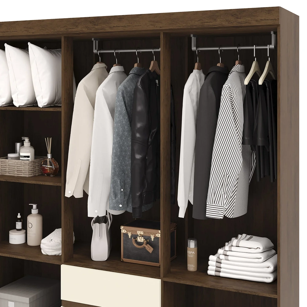 Guarda Roupa Solteiro 154cm Com Espelho Mayra Imbuia/Champanhe V02 - Mpozenato