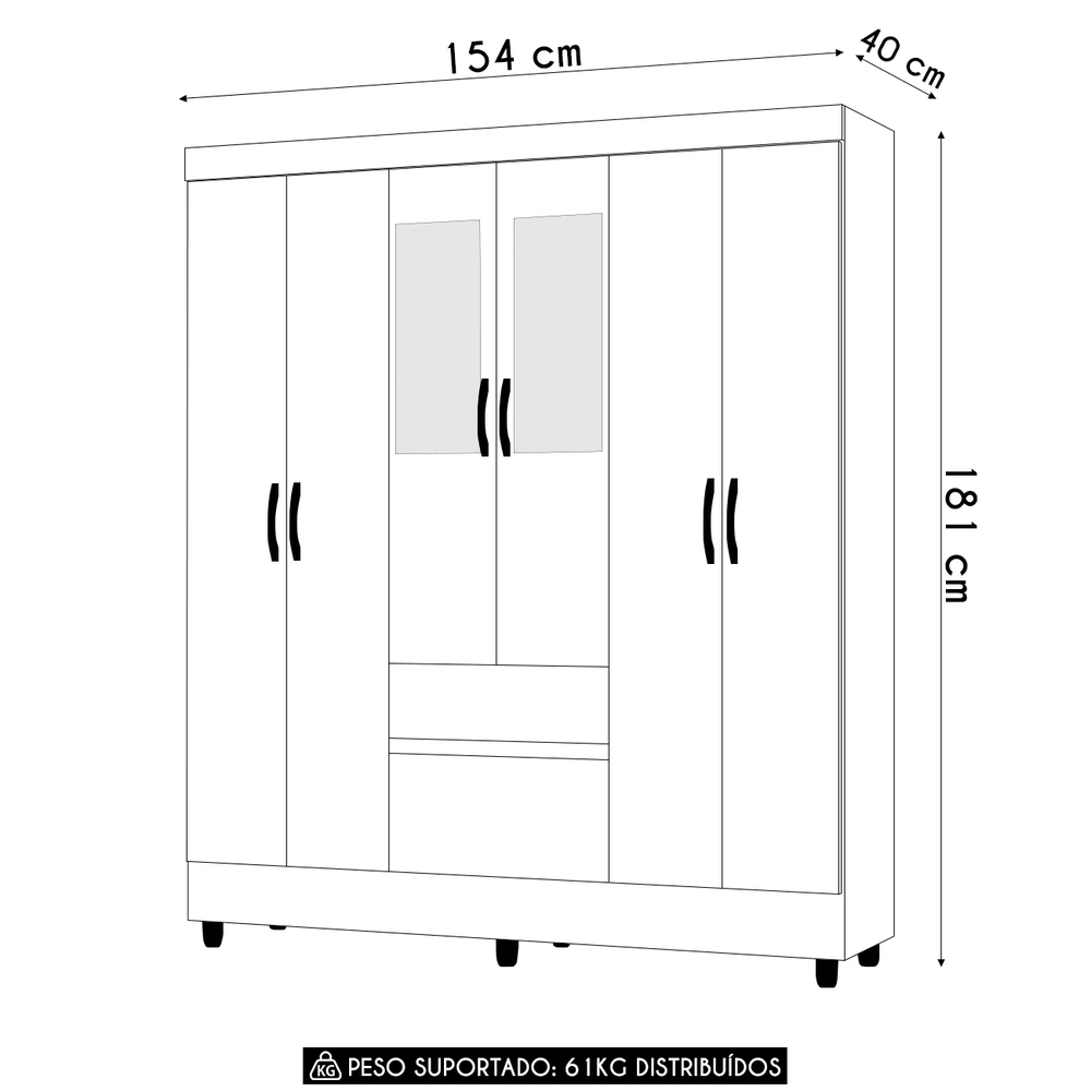 Guarda Roupa Solteiro 154cm Com Espelho Mayra Imbuia/Champanhe V02 - Mpozenato