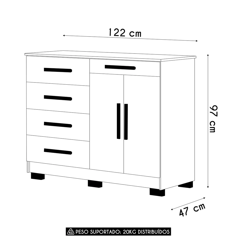 Cômoda Quarto Sapateira 2 Portas 4 Gavetas Lírio Imbuia V02 - Mpozenato