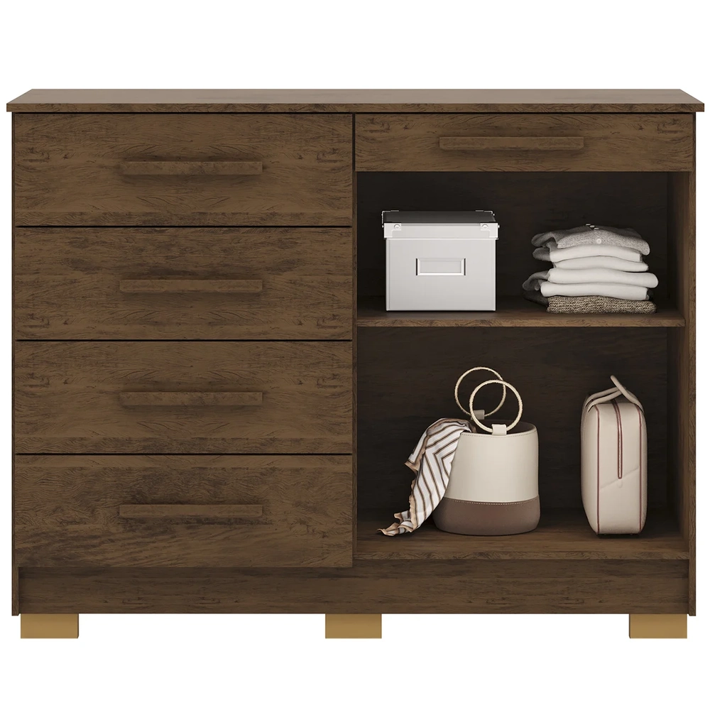 Cômoda Quarto Sapateira 2 Portas 4 Gavetas Lírio Imbuia V02 - Mpozenato