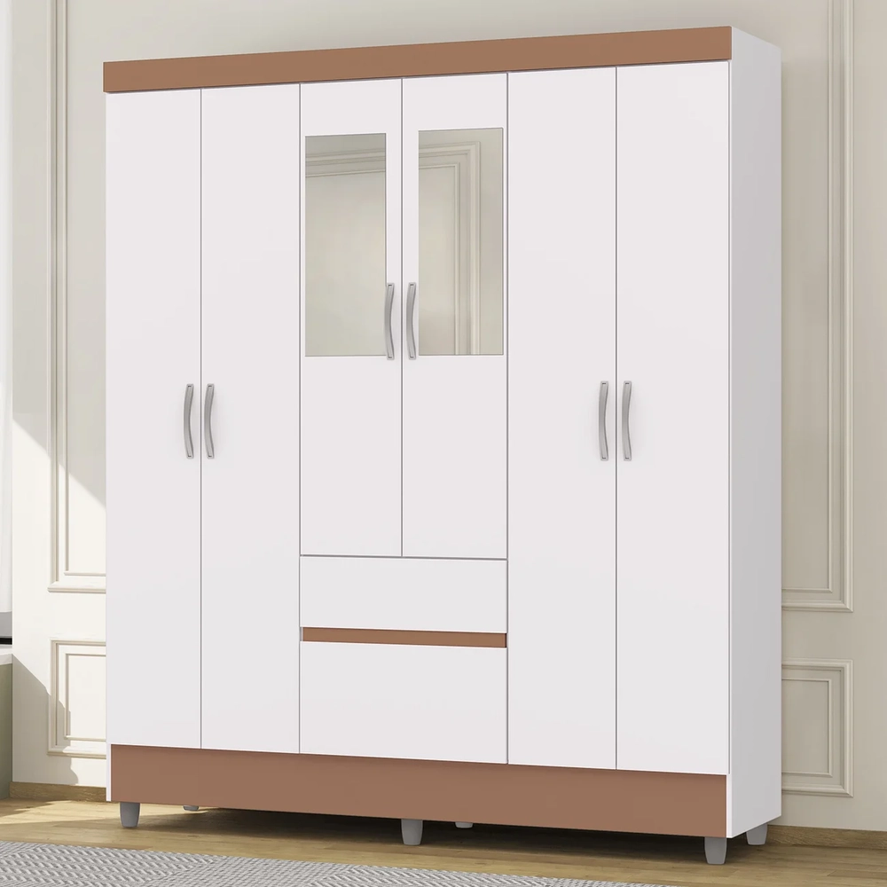 Guarda Roupa Solteiro 154cm Com Espelho Mayra Branco Flex V02 - Mpozenato
