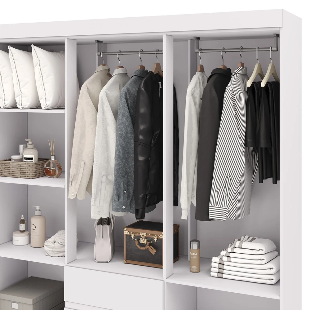 Guarda Roupa Solteiro 154cm Com Espelho Mayra Branco Flex V02 - Mpozenato