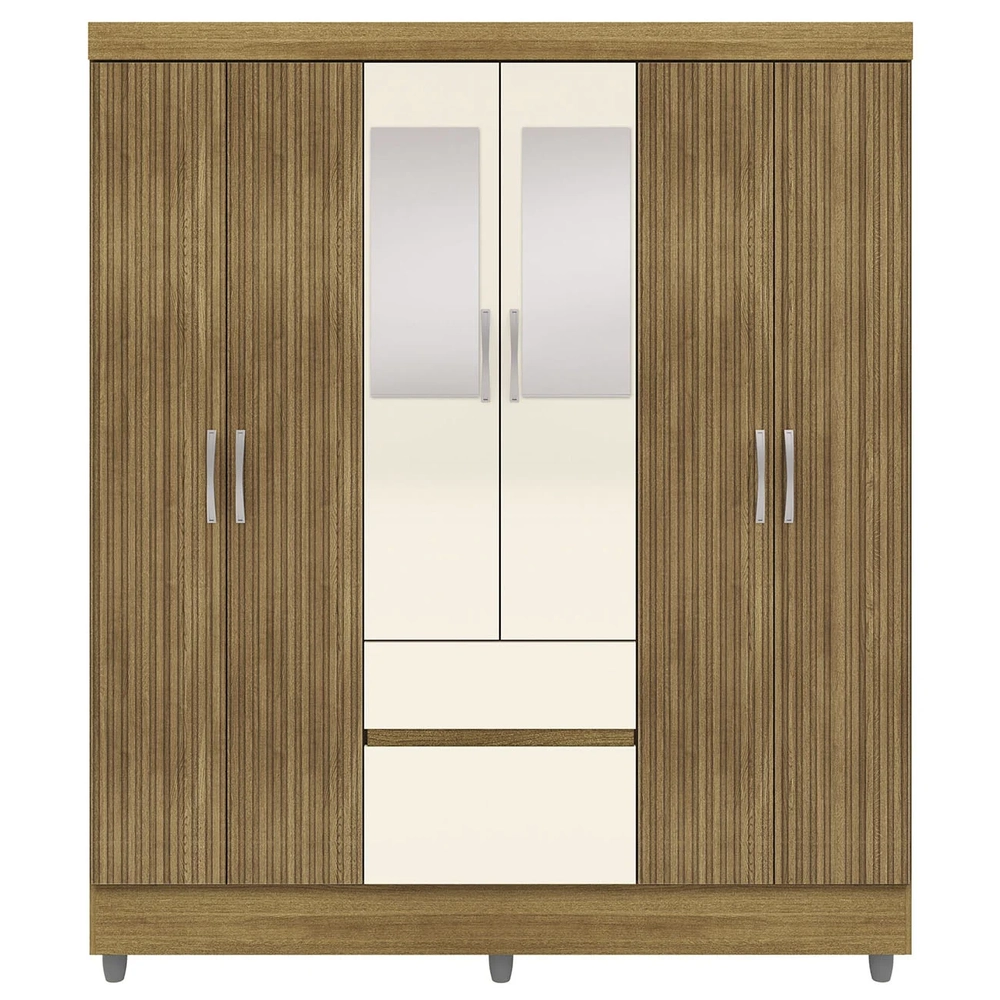 Guarda Roupa Solteiro 154cm Com Espelho Mayra Nature/Champanhe V02 - Mpozenato